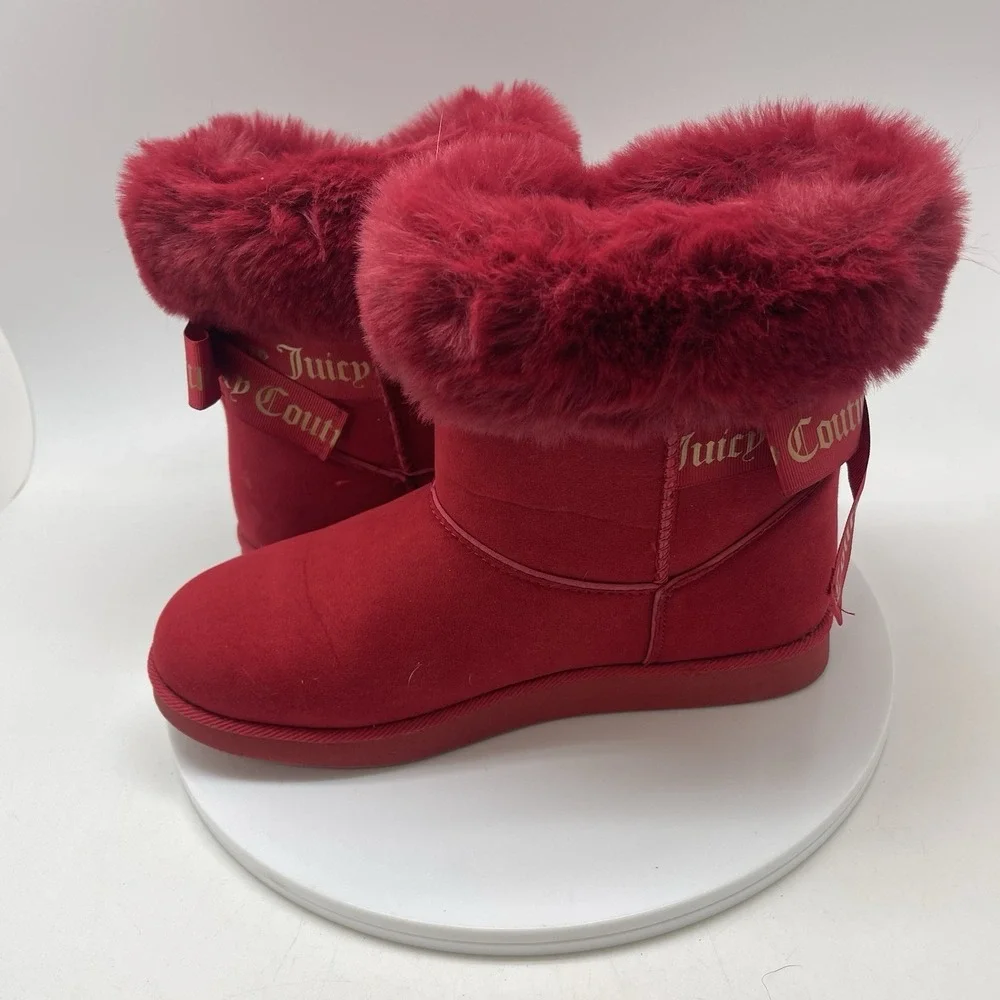 Juicy Couture King Cozy Cold‎ Weather Boots Womens 8 Red Pull On Faux Suede Fur